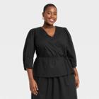 Women's Plus Size Long Sleeve Wrap Top - A New Day Black