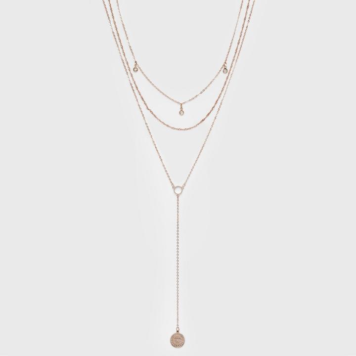Mixed Chains With Open Circle And Disc With Love And Charms Layered Necklace - Wild Fable Rose Gold