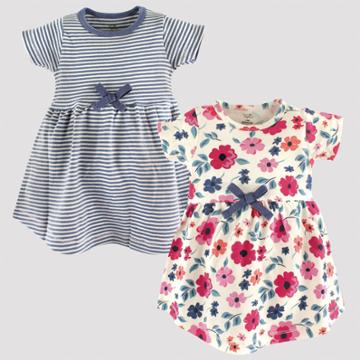 Touched By Nature Baby Girls' 2pk Stripped & Floral Organic Cotton Dress - Blue/pink