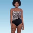 Women's Slimming Control Shirred Square Neck One Piece Swimsuit - Dreamsuit By Miracle Brands Black