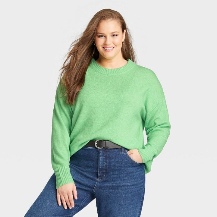 Women's Plus Size Crewneck Pullover Sweater - Ava & Viv Green