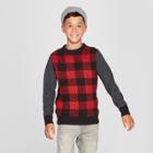 Boys' Long Sleeve Checked Pullover Sweater - Cat & Jack Charcoal Gray/red/black