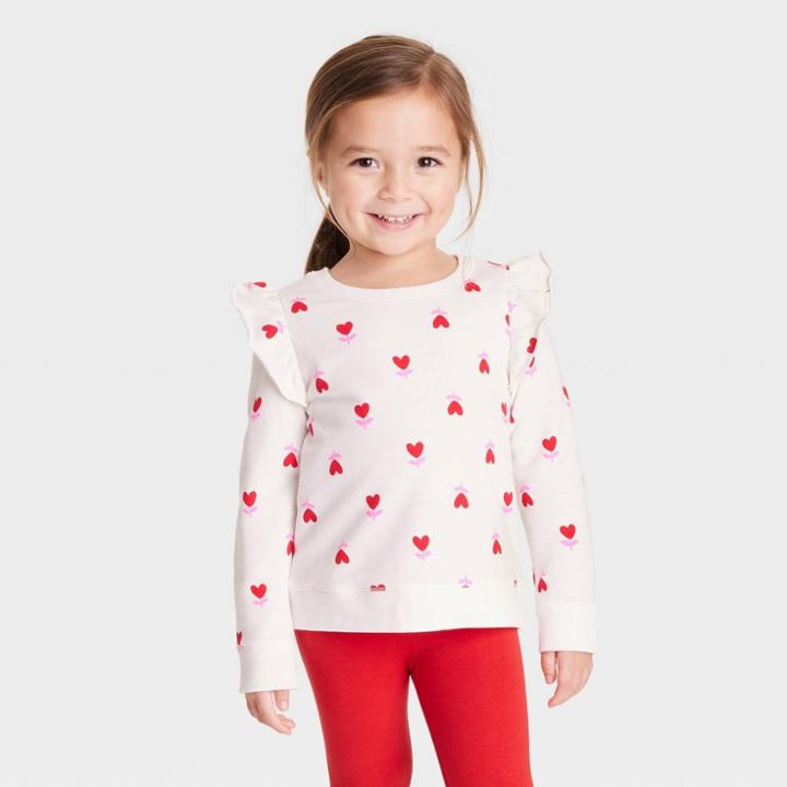 Toddler Girls' Heart Pullover - Cat & Jack Cream