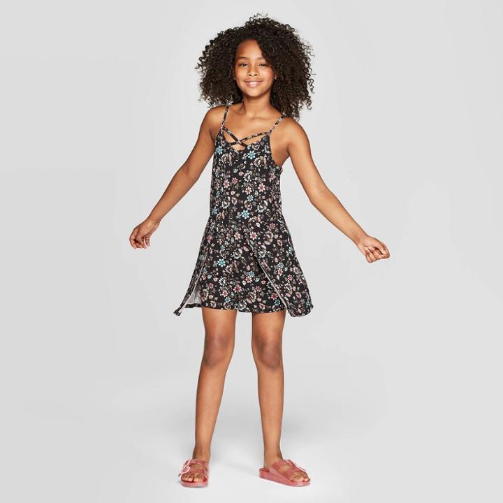 Girls' Cross Front Walk Through Romper - Art Class Black