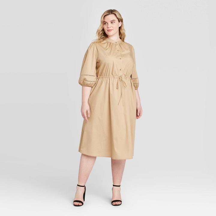 Women's Plus Size Elbow Sleeve Midi Dress - Who What Wear Khaki 1x, Women's, Size: