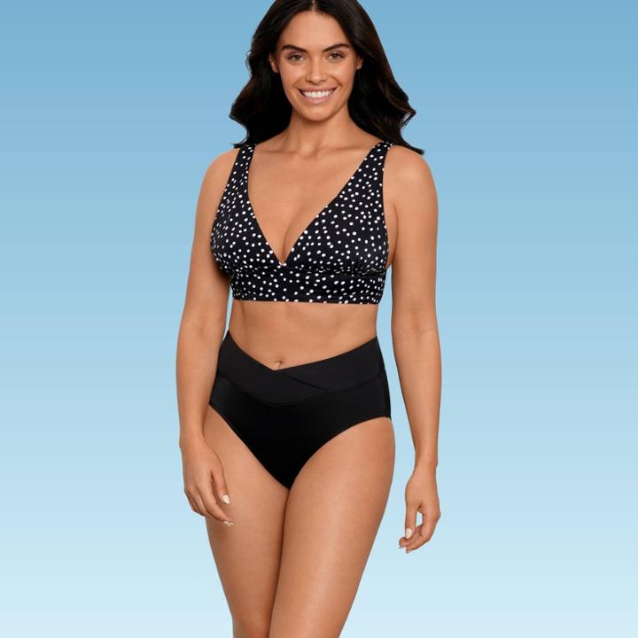 Women's Slimming Control Plunge V-neck Bikini Top - Beach Betty By Miracle Brands Black