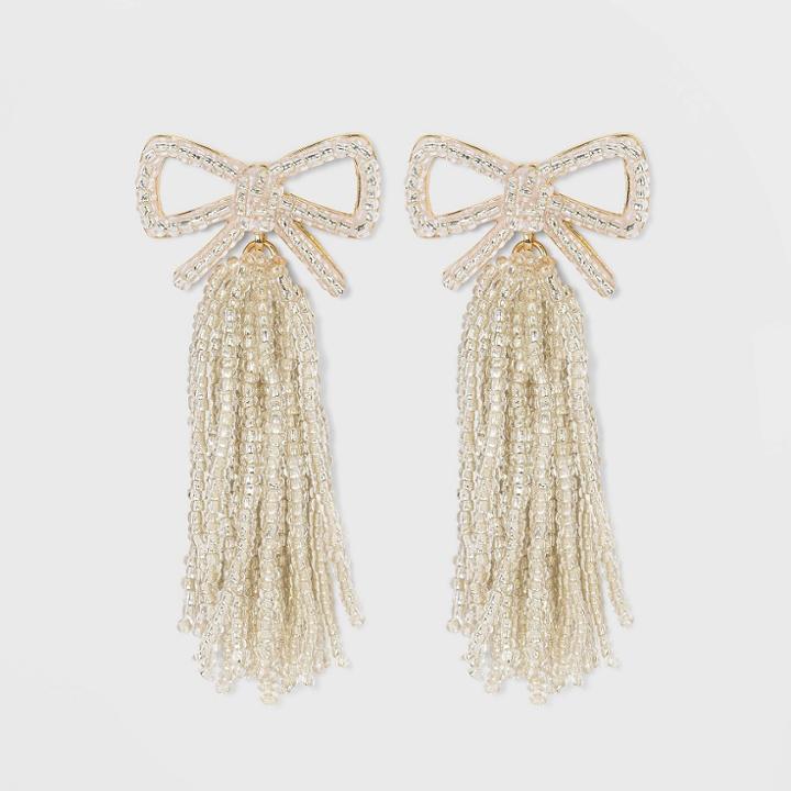 Sugarfix By Baublebar Bow Beaded Tassel Drop Earrings - White
