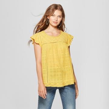 Target Women's Short Ruffle Sleeve Babydoll Blouse - John Paul Richard - Gold