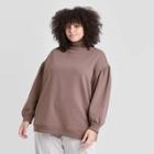 Women's Plus Size Long Sleeve Mock Turtleneck T-shirt - A New Day Brown