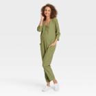 The Nines By Hatch Maternity 3/4 Sleeve Button-front Jumpsuit Olive Green
