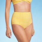 Kona Sol Women's Textured Gingham High Waist High Coverage Bikini Bottom - Kona