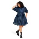 Women's Plus Size Textured Puff Sleeve Mini Dress - Kika Vargas X Target Navy