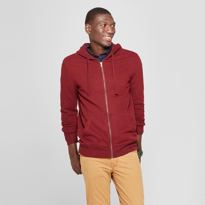 Men's Standard Fit Long Sleeve Fleece Full Zip Hoodie - Goodfellow & Co Berry Cobbler