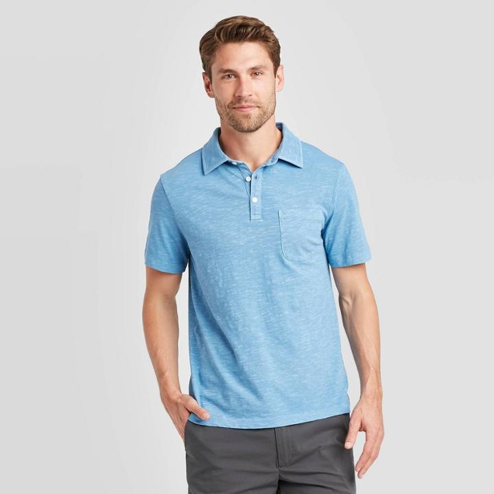 Men's Standard Fit Short Sleeve Polo Jersey Shirt - Goodfellow & Co Blue L, Men's,