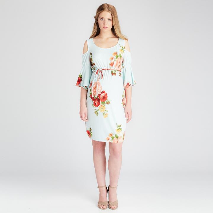 Maternity Floral Print Cold Shoulder Shift Dress - Expected By Lilac Sky Blue S, Infant Girl's