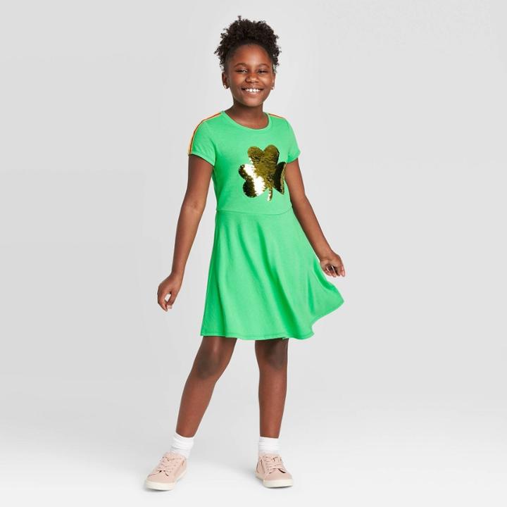 Girls' Flip Sequin Shamrock Dress - Cat & Jack Green Xs, Girl's,