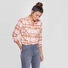 Women's Plaid Long Sleeve Cotton Flannel Shirt - Universal Thread Pink