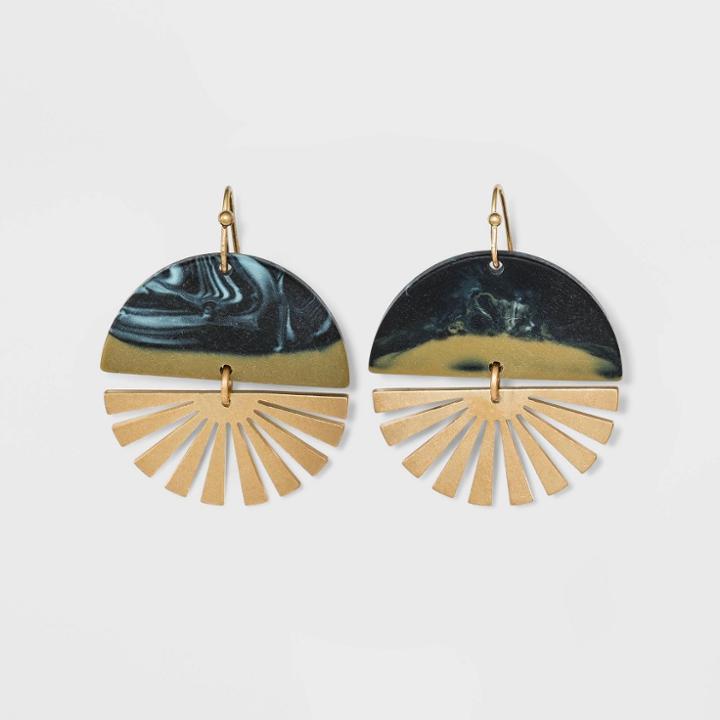 Patterned Half Circle And Starburst Drop Earrings - Universal Thread Navy, Blue