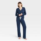 Women's Beautifully Soft Long Sleeve Notch Collar Top And Pants Pajama Set - Stars Above Navy