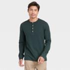 Men's Long Sleeve Textured Henley Shirt - Goodfellow & Co Dark Green