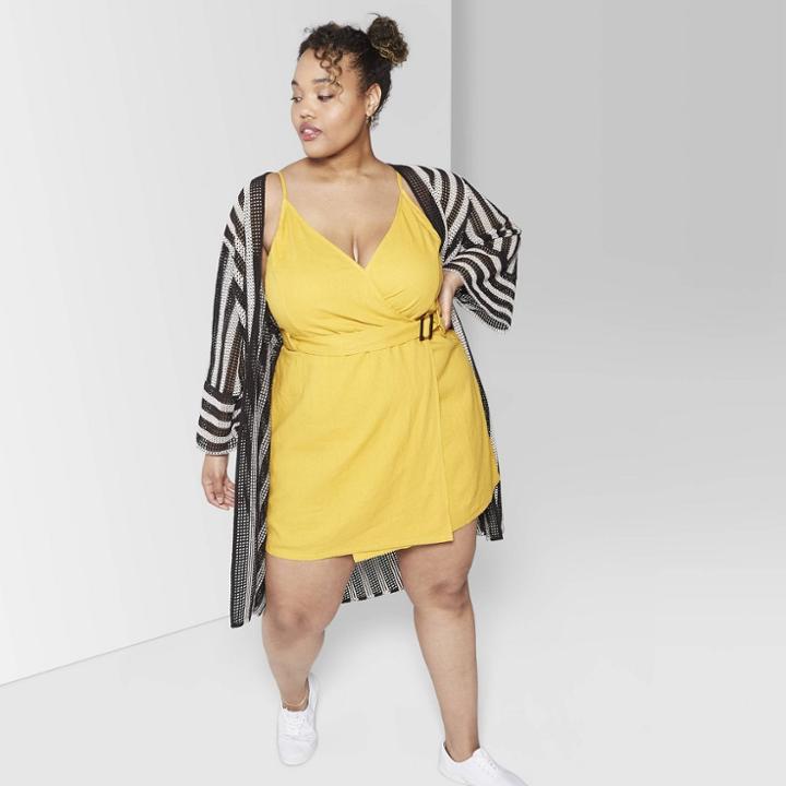 Women's Plus Size Sleeveless V-neck Strappy Wrap Belted Dress - Wild Fable Yellow