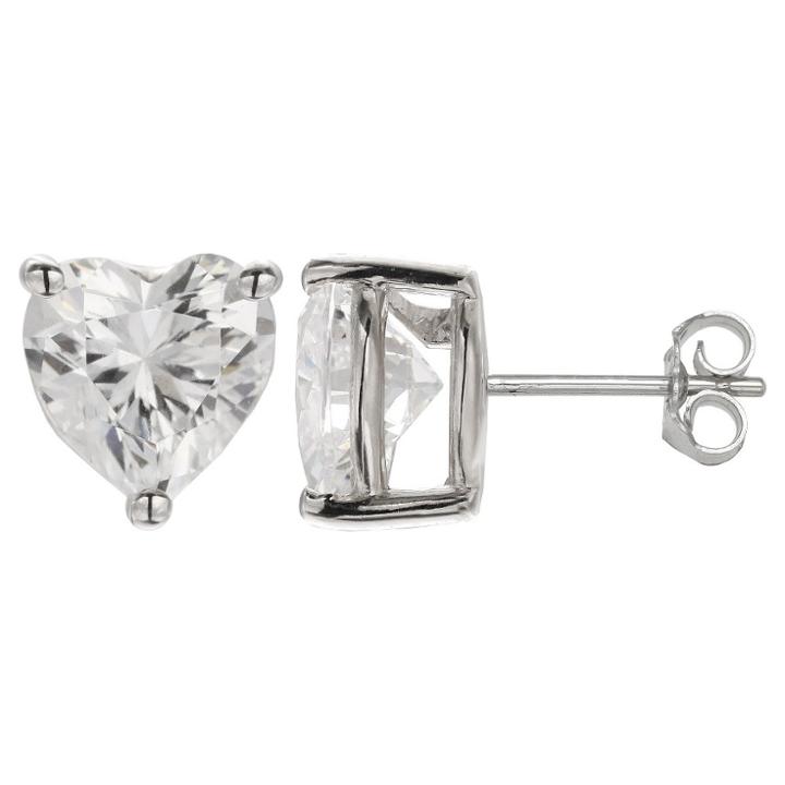 Target Women's Sterling Silver Heart Cut Cubic Zirconia Prong Set Stud Earrings - Clear