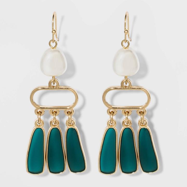 Metal And Pearl Dangle Earrings - A New Day Green