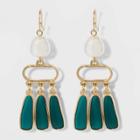 Metal And Pearl Dangle Earrings - A New Day Green