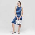 Women's Striped Sleeveless Crew Neck Knit Dress - A New Day Blue/navy