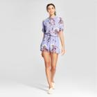 Eclair Women's Floral Print Short Sleeve Button-up Floral Romper - Clair Blue