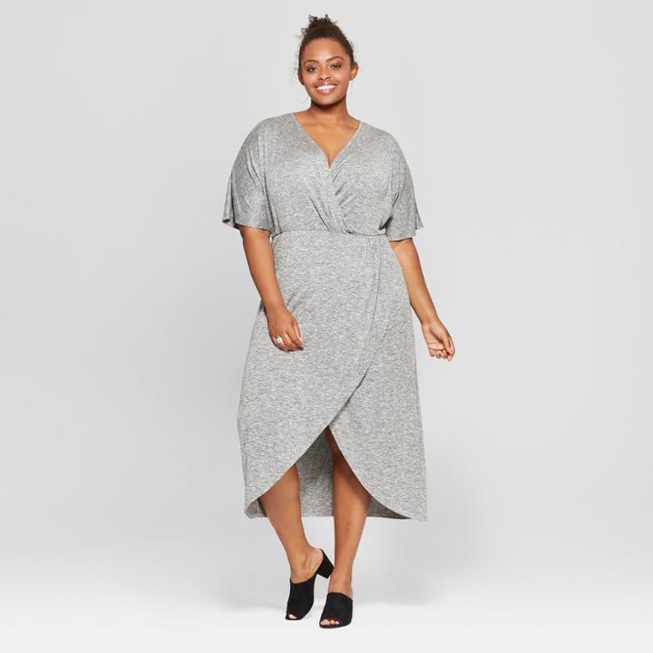 Women's Plus Size Twist Front Midi Dress - Ava & Viv Heather Gray X