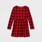 Girls' Printed Long Sleeve Knit Dress - Cat & Jack Dark Red