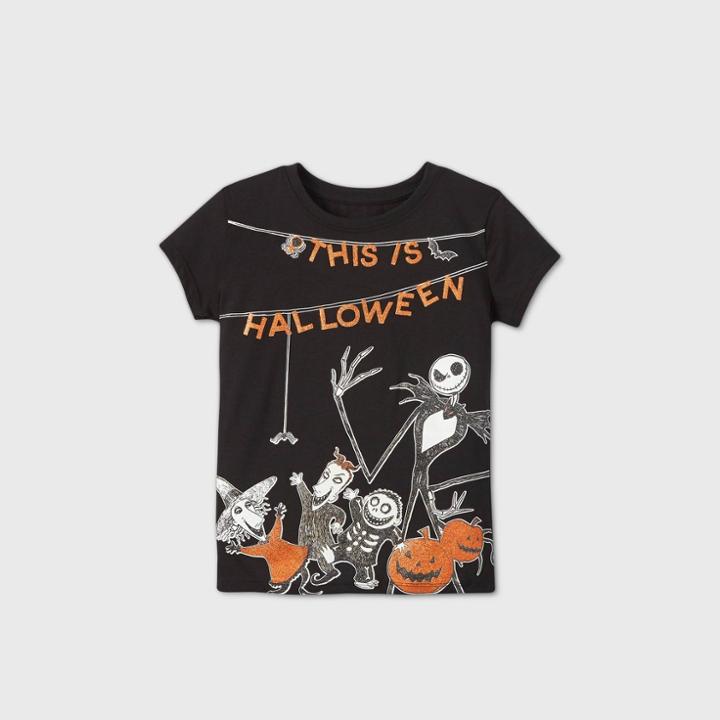 Girls' Short Sleeve Disney The Nightmare Before Christmas 'this Is Halloween' Graphic T-shirt - Black