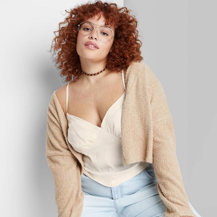 Women's Plus Size Lace Trim Satin Cami - Wild Fable Almond
