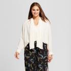 Women's Plus Size Long Sleeve Pleat Tie Neck Blouse - Who What Wear White