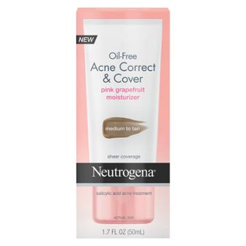 Neutrogena Oil Free Acne Moisturizer Correct & Cover Pink Grapefruit Medium To Tan