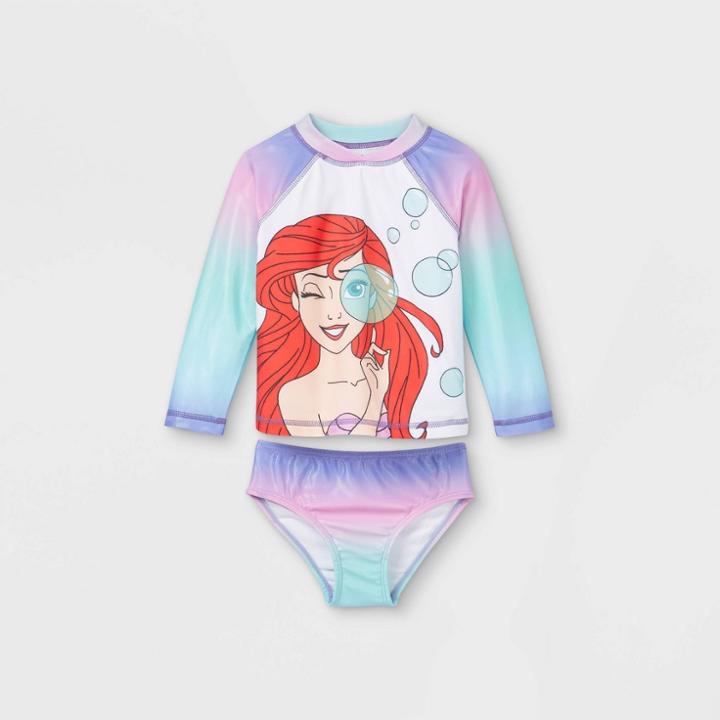 The Little Mermaid Toddler Girls' 2pc Ariel Rash Guard Set - Purple