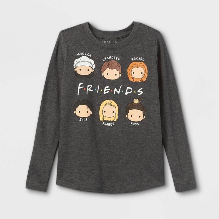 Girls' Friends Chibi Heads Long Sleeve Graphic T-shirt - Gray