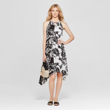 Johnpaulrichard Women's Floral Print Sleeveless Handkerchief Hem Dress -john Paul Richard - White/black