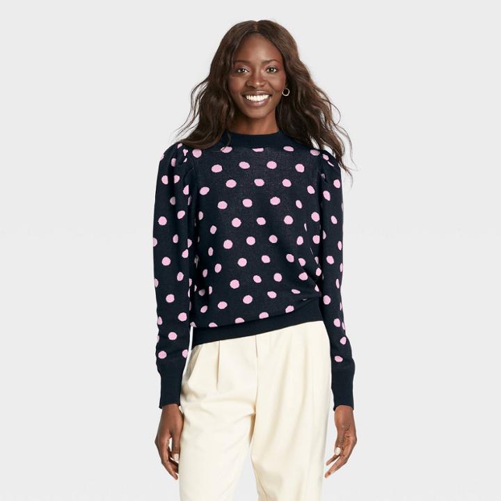 Women's Polka Dot Mock Turtleneck Pullover Sweater - Who What Wear Black