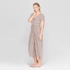 Women's Striped Short Sleeve Tie Front Knit Jumpsuit - Xhilaration Coral (pink)
