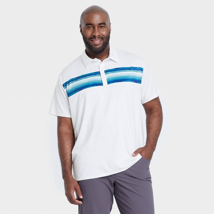 Men's Chest Striped Polo Shirt - All In Motion True White