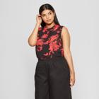 Women's Plus Size Floral Print Mock Neck Tank Top - Who What Wear Black/red 1x, Black/red Floral