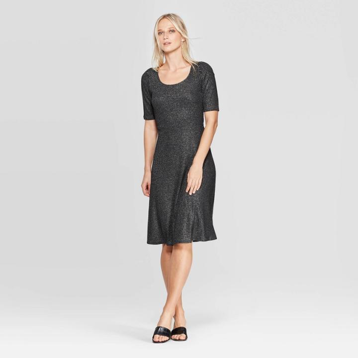 Petitewomen's Short Sleeve U-neck Knit A Line Dress - Who What Wear Silver Xs, Women's, Black