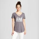 Women's Chicago Skyline Short Sleeve Cross Front Drapey Graphic T-shirt - Awake Charcoal