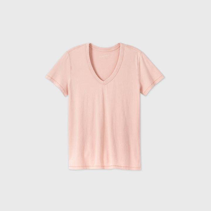 Women's Short Sleeve V-neck T-shirt - Universal Thread Coral