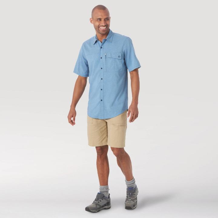 Wrangler Men's Short Sleeve Button-down Shirt - Dark Blue Heather