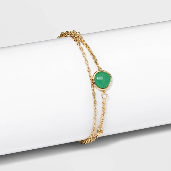 Double Layered And Green Aventurine Charm Slider Chain Bracelet - A New Day