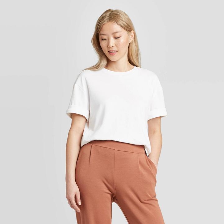 Women's Standard Fit Short Sleeve Crewneck T-shirt - A New Day White L, Women's,