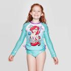 Disney Girls' Ariel 2pc Long Sleeve Rash Guard Set - Green M, Girl's,